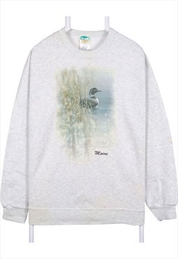 Vintage 90's TUF Threads Sweatshirt Duck Graphic Grey Large