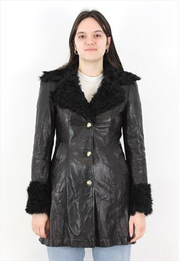 JOFAMA Faux UK 10 Leather US 6 Fur Jacket Trench Over Coat