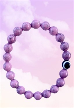 Dusty Purple Howlite Black Evil Eye Beaded Gemstone Bracelet