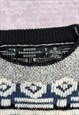 VINTAGE KNITTED JUMPER ABSTRACT PATTERNED GRANDAD SWEATER