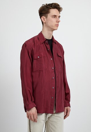 VINTAGE BURGUNDY LONG SLEEVE SILK SHIRT