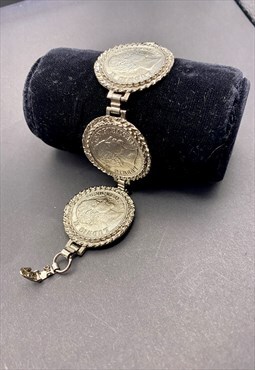 Original 80s silver Roman coin bangle  bracelet 