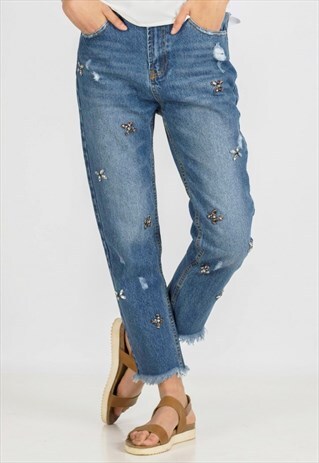 MOM JEAN BLUE STRASS