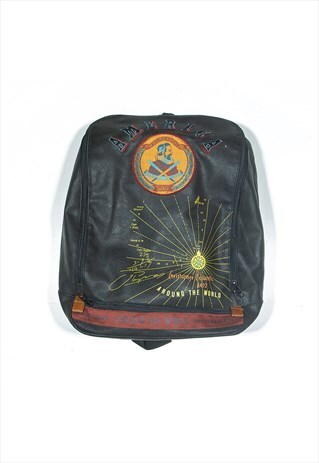 America Columbus Leather Look Backpack Bag Black Mens