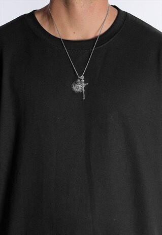 SAINT CHRISTOPHER & CRUCIFIX PENDANT NECKLACE CHAIN - SILVER