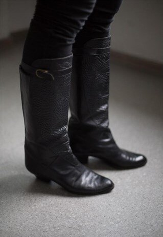 VINTAGE 80'S BLACK LEATHER BOOTS