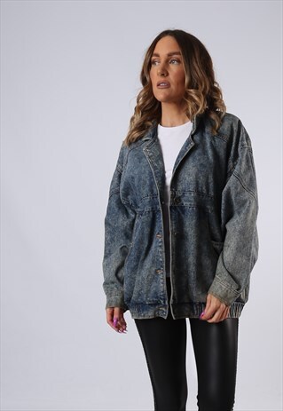 VINTAGE DENIM BOMBER JACKET OVERSIZED BLUE UK 14 LARGE (9M3D