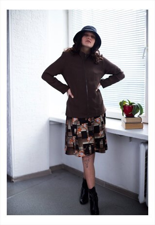 VINTAGE 90'S BROWN MINIMALIST HIGH COLLAR JACKET