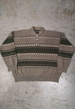 Vintage 1/4 Button Up Knitted Jumper Patterned Grandad