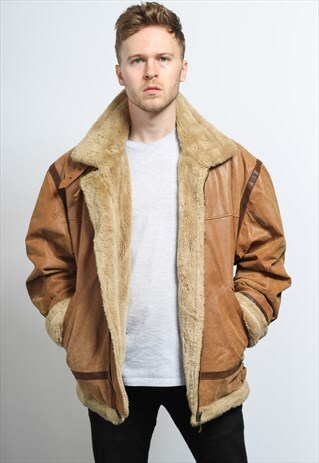 VINTAGE LEATHER AVIATOR FLEECE SHEEPSKIN JACKET COAT