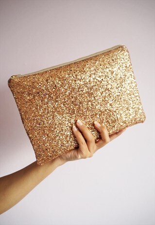 GOLD RAINBOW GLITTER CLUTCH BAG