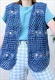 CUTE 90S VINTAGE FLORAL EMBROIDERED DENIM WAISTCOAT