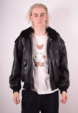MENS VINTAGE LEATHER JACKET XL BLACK 90S