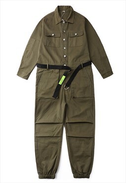 Utility jumpsuit long sleeve boiler suit dungarees in green