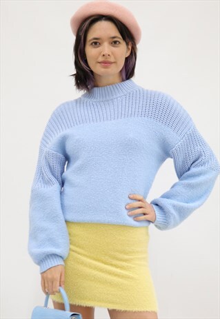 ANN 90S Y2K FLEECE KNIT JUMPER - BABY BLUE