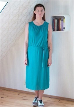 Lagoon blue sleeveless midi belted dress