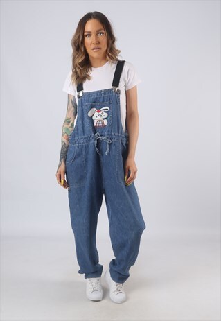 VINTAGE DENIM DUNGAREES BICH REWORKED UK 16 XL (GB3A)