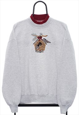 Vintage 90s Welcome Embroidered Grey Sweatshirt Womens