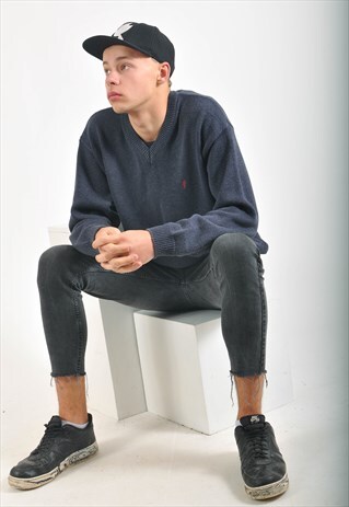 VINTAGE V NECK MARLBORO JUMPER IN BLUE