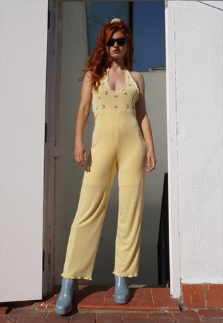 Vintage 80's Overall Dungarees Jumpsuit Cosmic Motif Pastel 