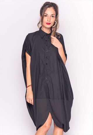 BLACK OVERSIZED SHIRT DRESS WITH KNOTTED BACK