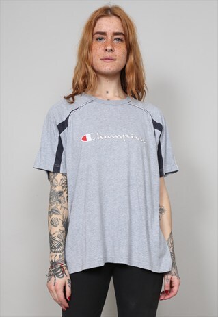 VINTAGE 90'S CHAMPION GREY OVERSIZED RAGLAN T-SHIRT