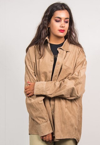 90'S VINTAGE BEIGE OVERSIZE CORD SHIRT