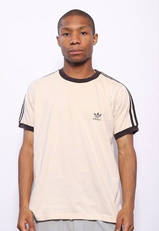 VINTAGE ADIDAS LOGO THREE STRIPE T-SHIRT CREAM