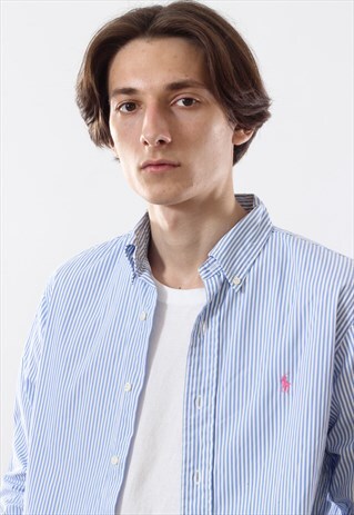 VINTAGE MENS RALPH LAUREN STRIPED LONG SLEEVE CASUAL SHIRT