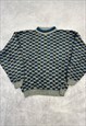 VINTAGE KNITTED JUMPER ABSTRACT PATTERNED GRANDAD SWEATER