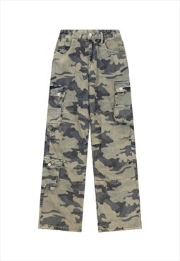 Camouflage jeans cargo pocket denim pants military joggers