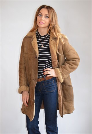 VINTAGE 1970S LIGHT BROWN SHEEPSKIN SHEARLING COAT