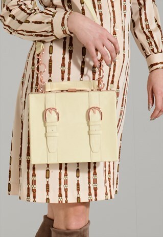 VINTAGE 1960S PVC PATENT BUCKLE BOX SATCHEL SHOULD HANDBAG