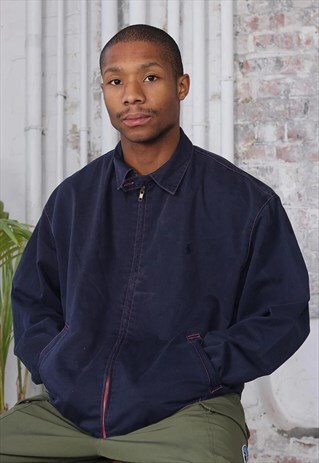VINTAGE POLO RALPH LAUREN LOGO HARRINGTON NAVY BLUE