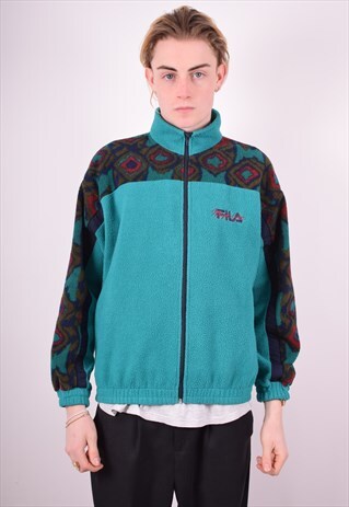 FILA MENS VINTAGE FLEECE JACKET MEDIUM GREEN 90'S