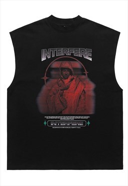 Creepy print sleeveless t-shirt Goth tank top surfer vest 
