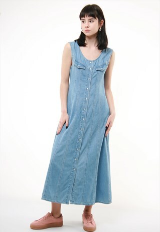 90S VINTAGE DENIM GRUNGE MAXI DRESS 422