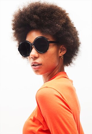 GOLDIE - CLASSIC ROUND OVERSIZED BLACK SUNGLASSES