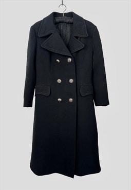 70's Black Wool Double Breasted Dagger Collar Winter Coat