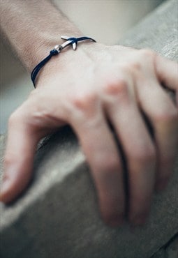 Anchor bracelet for men silver anchor and blue cord for him