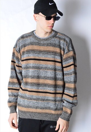 VINTAGE 90S STRIPED WOOL KNIT JUMPER