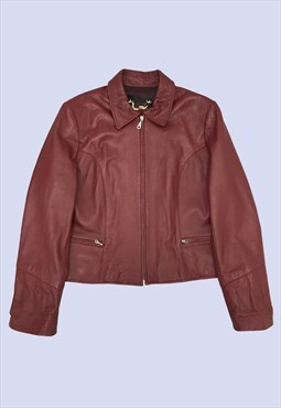 Dark Cherry Red Genuine Leather Vintage Casual Biker Jacket