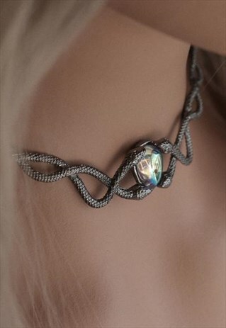 NAGARAJA THE SNAKE REGENT SILVER CHOKER MYSTIC OPAL