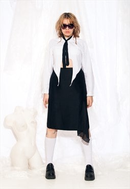 Vintage Skirt 90s Asymmetric Midi in Black