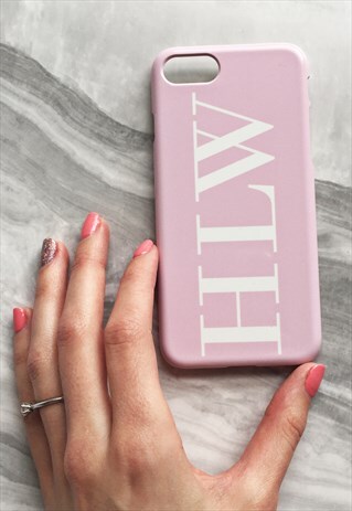 SOFT PINK MONOGRAM PHONE CASE - LARGE WHITE INITIALS