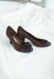 VINTAGE BROWN LEATHER MID HEELED SHOES WITH BOW DETAIL UK3.5
