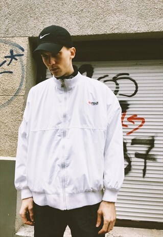VINTAGE 80S WHITE MINIMALIST FUJI BOMBER JACKET