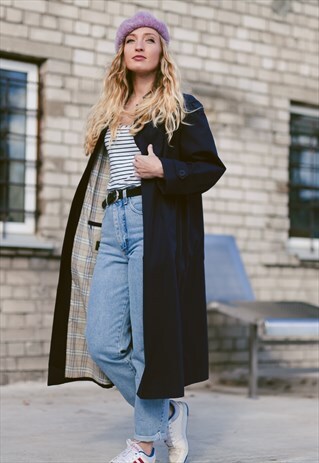 VINTAGE 80S NAVY BLUE OVERSIZED TRENCH COAT