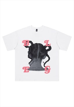 Y2K hairstyle t-shirt cyberpunk top grunge raver tee white