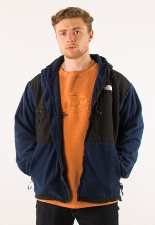 VINTAGE NAVY NORTH FACE HOODED DENALI FLEECE